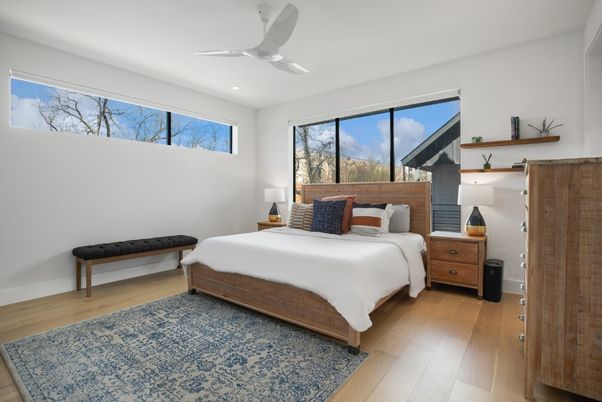 Bedroom, Interior, Recessed Lighting, Wood Texture Flooring