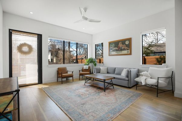 Interior, Living room, Recessed Lighting, Wood Texture Flooring