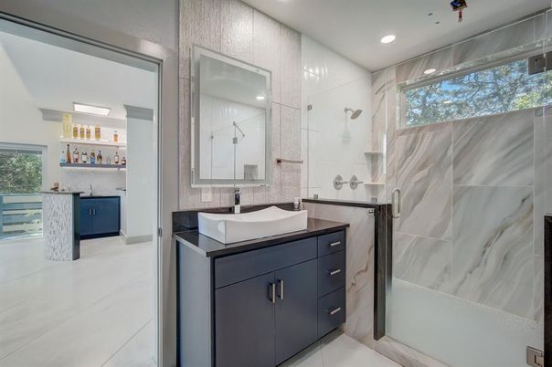 Bathroom, Interior, Marble Walls, Recessed Lighting