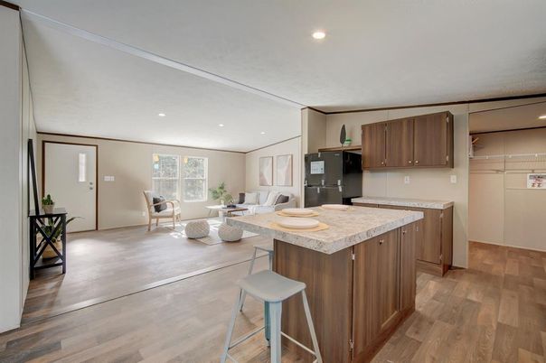 Interior, Kitchen, Living room, Recessed Lighting, Wood Texture Flooring