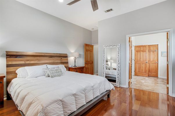 Bedroom, Interior, Recessed Lighting, Wood Texture Flooring