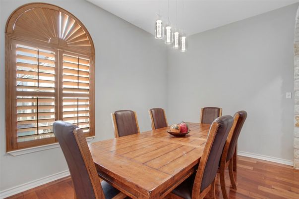 Dining room, Interior, Pendant Lights, Wood Texture Flooring