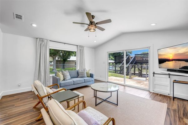 Interior, Living room, Recessed Lighting, Wood Texture Flooring
