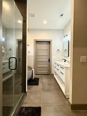 Bathroom, Dual Sink Vanities, Glass Shower, Interior, Recessed Lighting