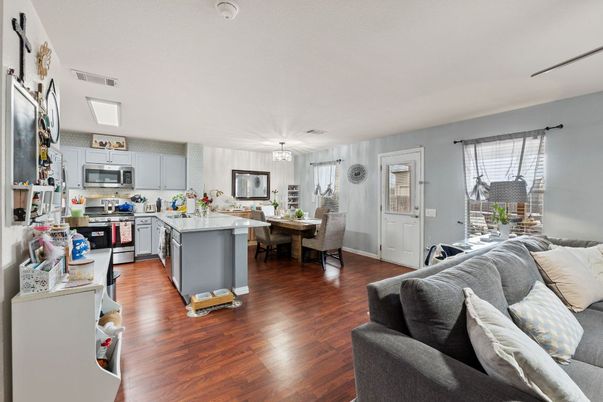 Chandelier, Dining room, Interior, Kitchen, Living room, Pendant Lights, Wood Texture Flooring