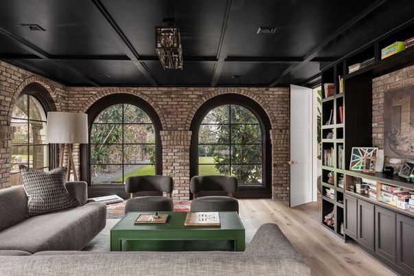 Interior, Living room, Stone Walls, Wood Texture Flooring