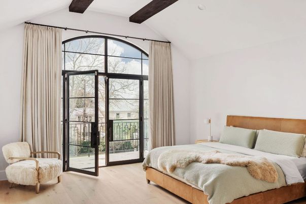 Bedroom, Interior, Recessed Lighting, Wooden Beams, Wood Texture Flooring