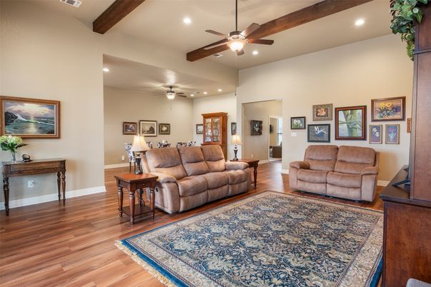 Interior, Living room, Recessed Lighting, Wooden Beams, Wood Texture Flooring