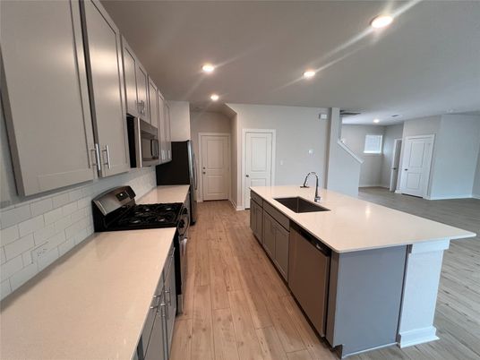 Interior, Kitchen, Recessed Lighting, Wood Texture Flooring