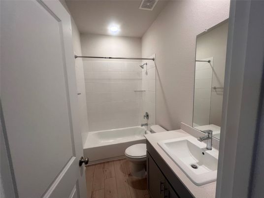 Bathroom, Interior, Recessed Lighting, Wood Texture Flooring