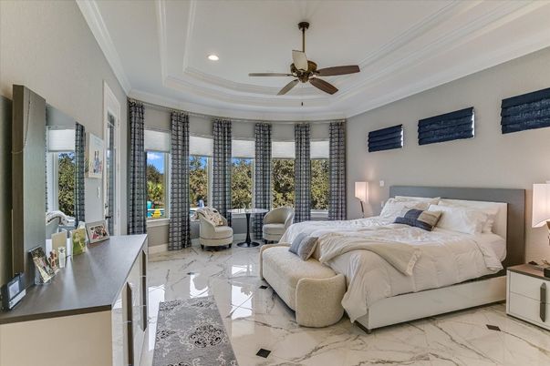 Bedroom, Interior, Marble, Recessed Lighting