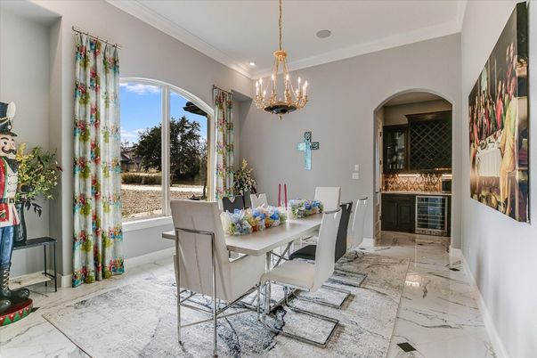 Chandelier, Dining room, Interior, Marble