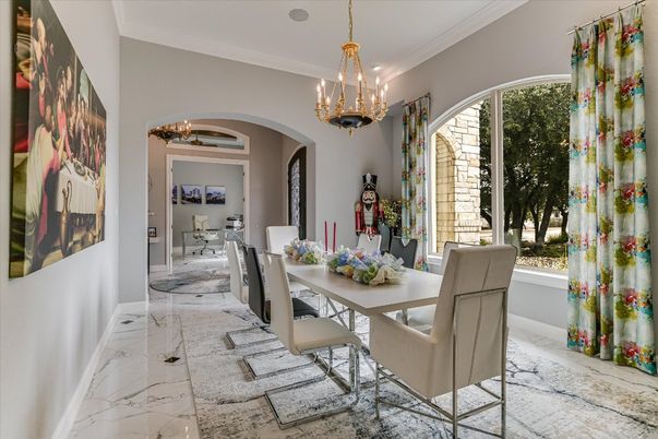 Chandelier, Dining room, Interior, Marble
