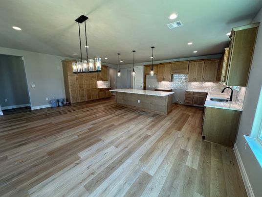 Interior, Kitchen, Pendant Lights, Recessed Lighting, Wood Texture Flooring