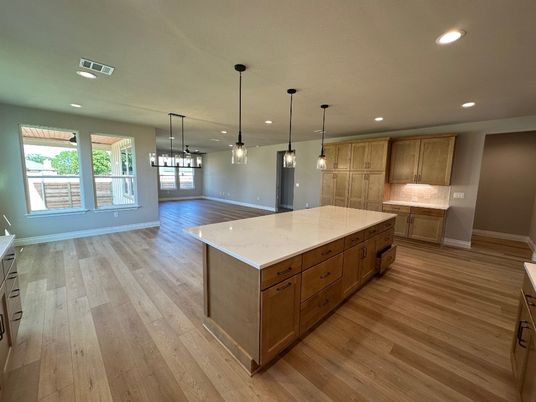 Interior, Kitchen, Pendant Lights, Recessed Lighting, Wood Texture Flooring