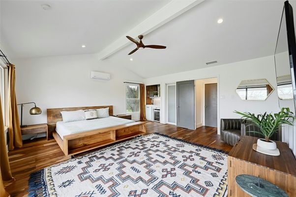 Bedroom, Interior, Recessed Lighting, Wood Texture Flooring