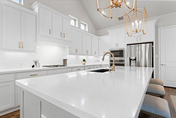 Chandelier, Interior, Kitchen, Stainless Steel Appliances, Wood Texture Flooring
