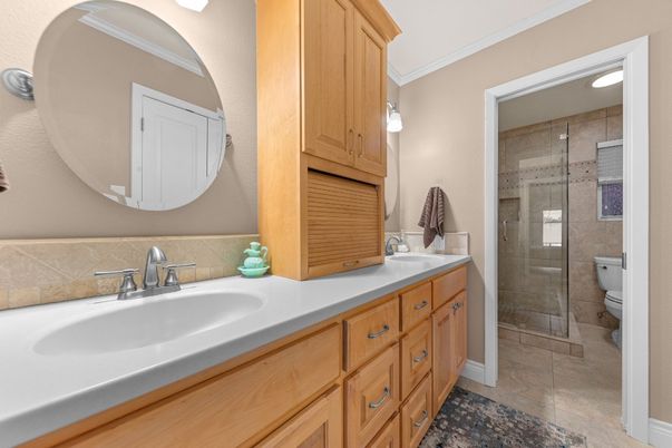 Bathroom, Dual Sink Vanities, Glass Shower, Interior