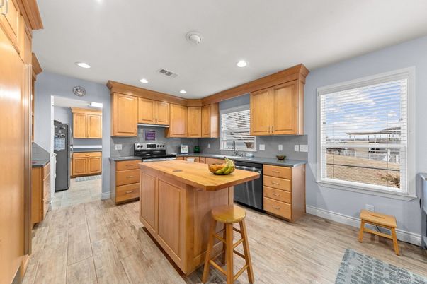 Interior, Kitchen, Recessed Lighting, Wood Texture Flooring