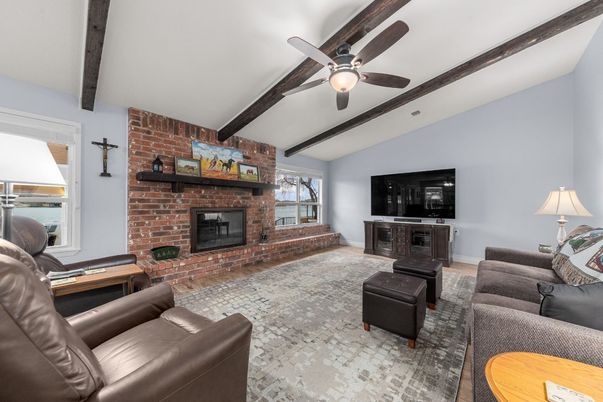 Fireplace, Interior, Living room, Stone Walls, Wooden Beams