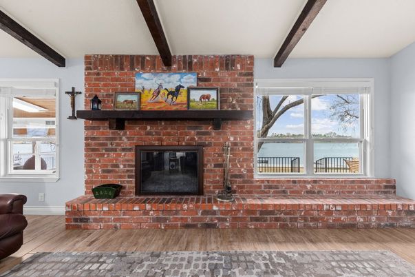 Fireplace, Interior, Stone Walls, Wooden Beams, Wood Texture Flooring