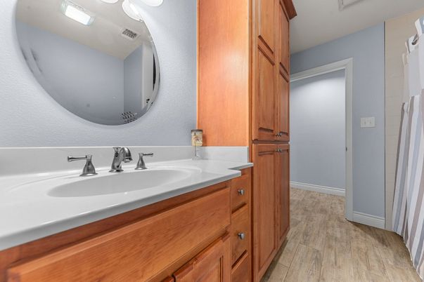 Bathroom, Dual Sink Vanities, Interior, Wood Texture Flooring