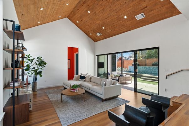 Interior, Living room, Recessed Lighting, Wooden Ceilings, Wood Texture Flooring