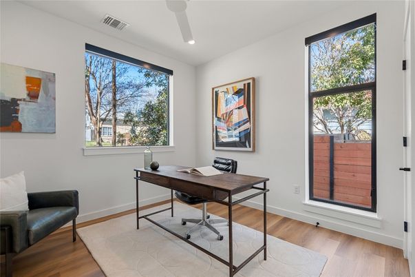 Home Office, Interior, Recessed Lighting, Wood Texture Flooring