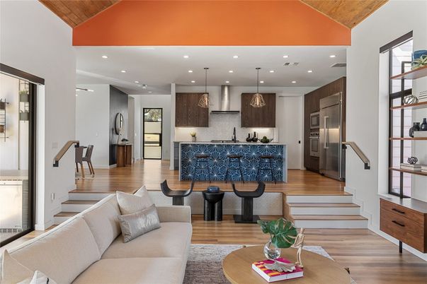 Interior, Kitchen, Living room, Pendant Lights, Recessed Lighting, Stainless Steel Appliances, Wood Texture Flooring