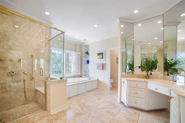 Bathroom, Glass Shower, Interior, Recessed Lighting