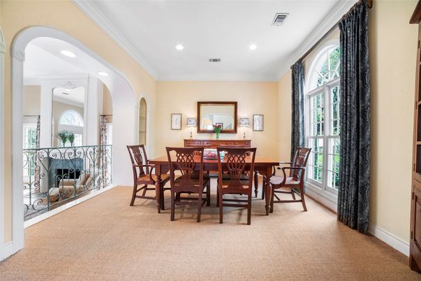 Dining room, Fireplace, Interior, Recessed Lighting