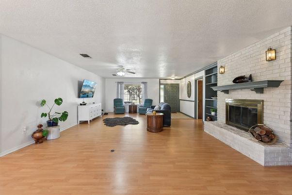 Fireplace, Interior, Living room, Stone Walls, Wood Texture Flooring