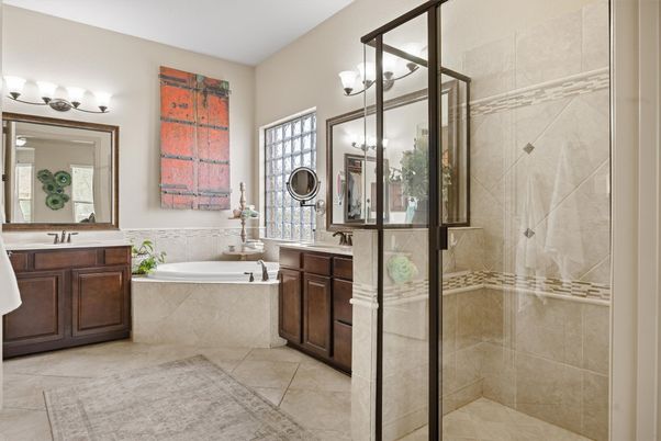 Bathroom, Dual Sink Vanities, Glass Shower, Interior