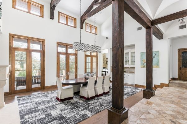 Dining room, Interior, Pendant Lights, Wooden Beams