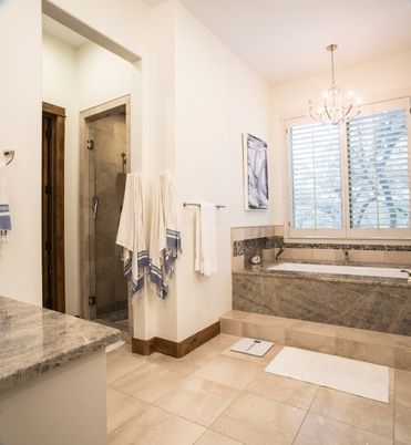 Bathroom, Chandelier, Glass Shower, Interior