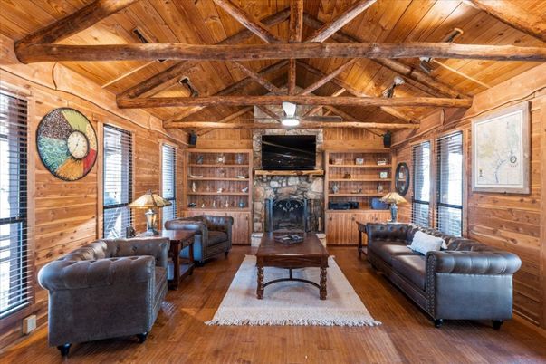 Fireplace, Interior, Living room, Stone Walls, Wooden Beams, Wooden Ceilings, Wood Texture Flooring, Wooden Walls