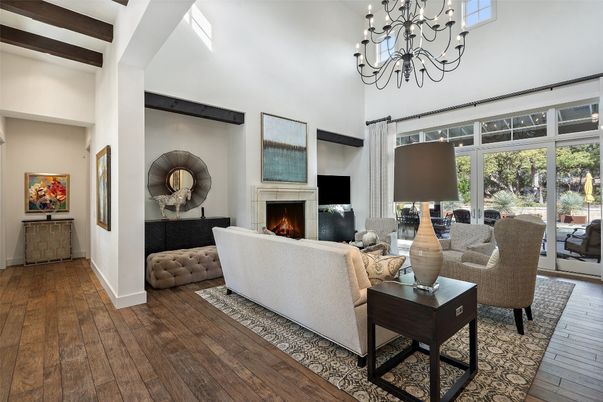 Chandelier, Fireplace, Interior, Living room, Wood Texture Flooring
