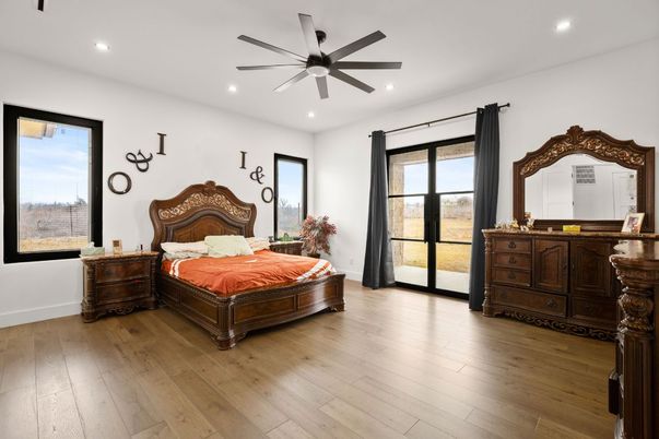 Bedroom, Interior, Recessed Lighting, Wood Texture Flooring