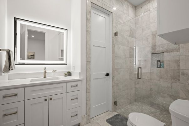 Bathroom, Glass Shower, Interior, Recessed Lighting