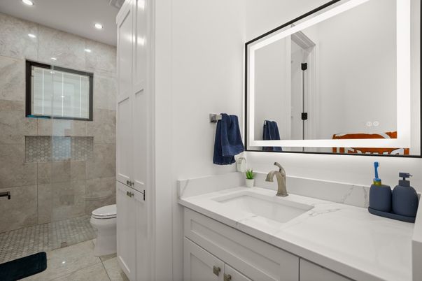 Bathroom, Glass Shower, Interior, Recessed Lighting