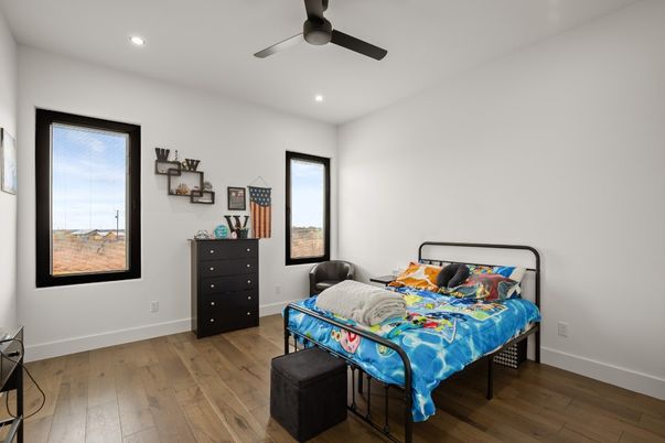 Bedroom, Interior, Recessed Lighting, Wood Texture Flooring