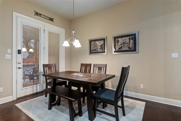 Dining room, Interior, Pendant Lights, Wood Texture Flooring