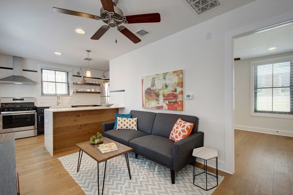 Interior, Kitchen, Living room, Pendant Lights, Recessed Lighting, Stainless Steel Appliances, Wood Texture Flooring