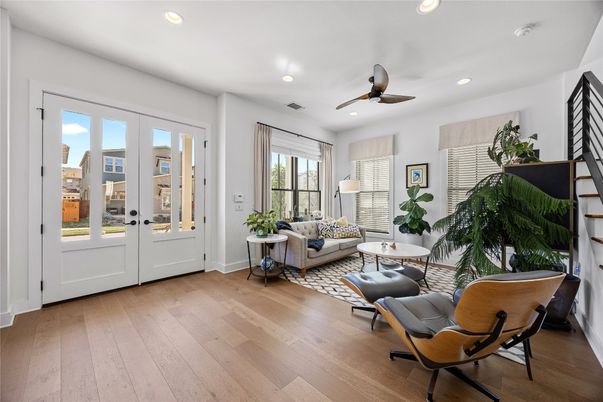 Interior, Living room, Recessed Lighting, Wood Texture Flooring