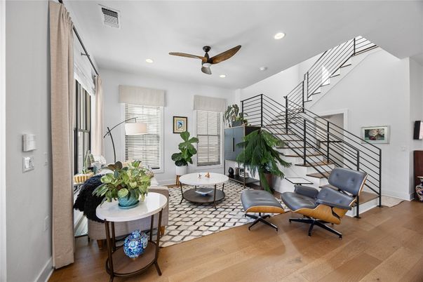 Interior, Living room, Recessed Lighting, Wood Texture Flooring