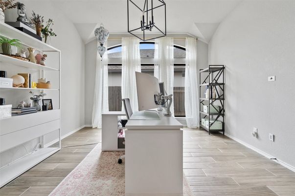 Home Office, Interior, Pendant Lights, Wood Texture Flooring