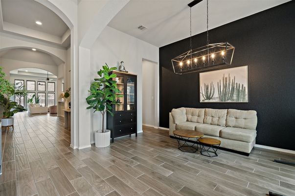 Interior, Living room, Pendant Lights, Recessed Lighting, Wood Texture Flooring
