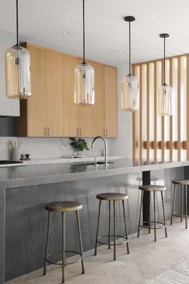 Interior, Kitchen, Pendant Lights, Recessed Lighting, Wood Texture Flooring