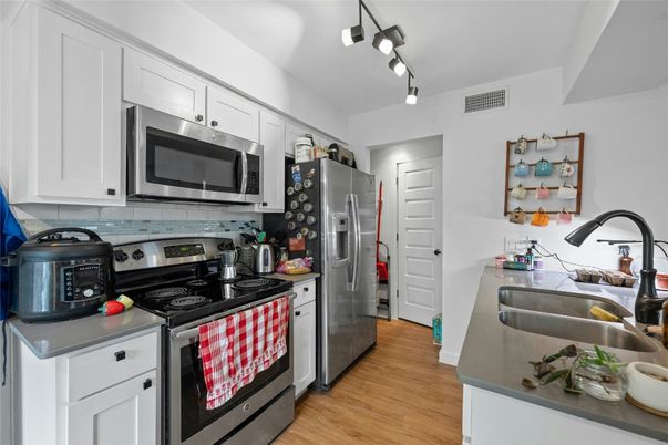 Interior, Kitchen, Stainless Steel Appliances, Wood Texture Flooring