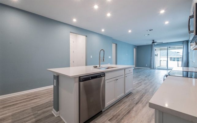 Interior, Kitchen, Recessed Lighting, Wood Texture Flooring